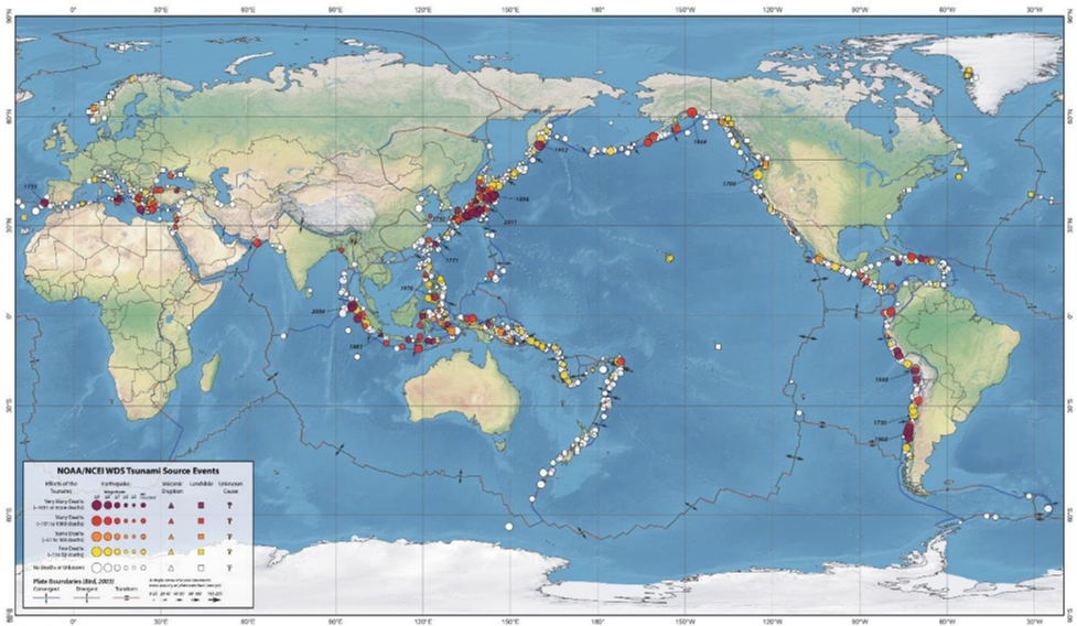 Figure II
Known tsunami sources from 1610 B.C.E. to 2023 C.E.