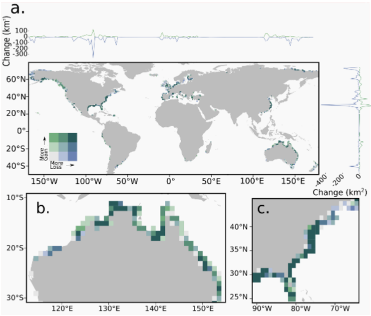 Figure II
Map of global salt marsh loss and gain, 2000-2019
