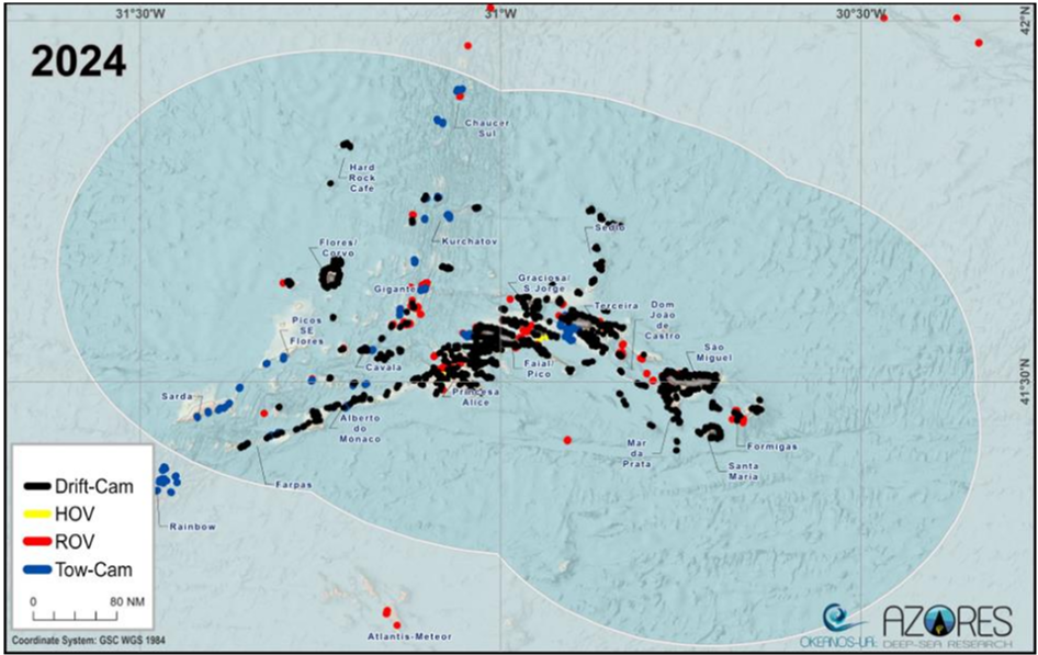 Figure IX Seamount observations in the Azores (North Atlantic) using cost-effective technologies (drift- cameras and tow-cameras, human-operated vehicles, remotely-operated vehicles