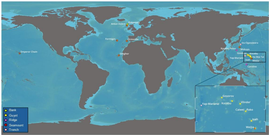 Figure V Location of North Atlantic and Pacific bathymetric features